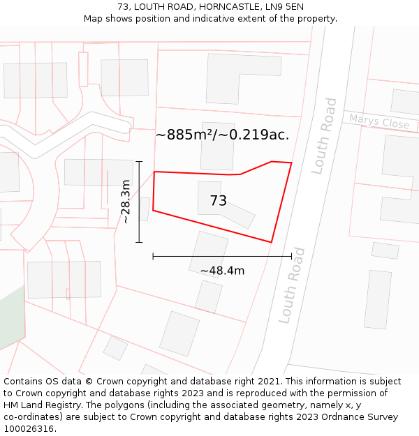 73, LOUTH ROAD, HORNCASTLE, LN9 5EN: Plot and title map