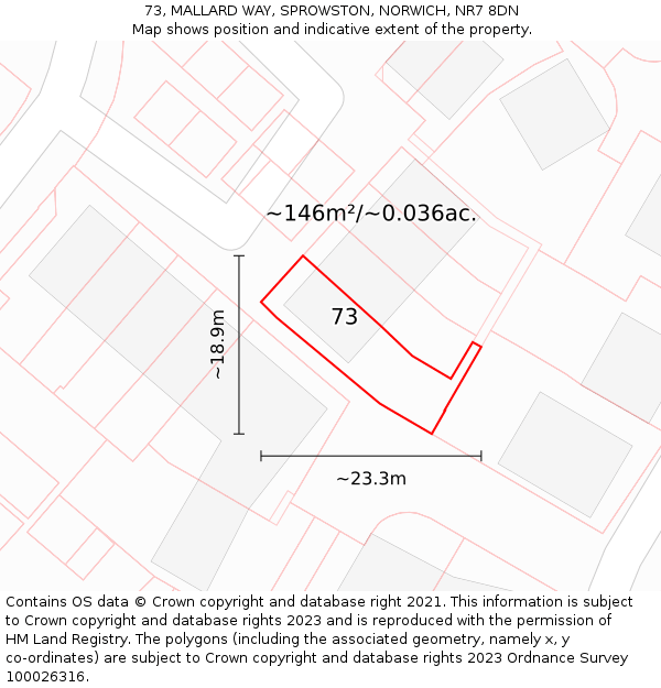 73, MALLARD WAY, SPROWSTON, NORWICH, NR7 8DN: Plot and title map