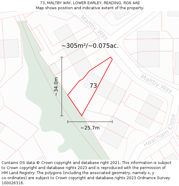 73, MALTBY WAY, LOWER EARLEY, READING, RG6 4AE: Plot and title map