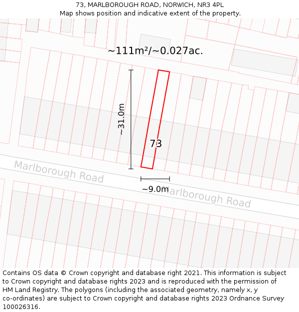 73, MARLBOROUGH ROAD, NORWICH, NR3 4PL: Plot and title map
