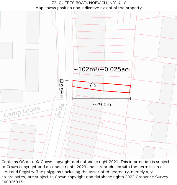 73, QUEBEC ROAD, NORWICH, NR1 4HY: Plot and title map