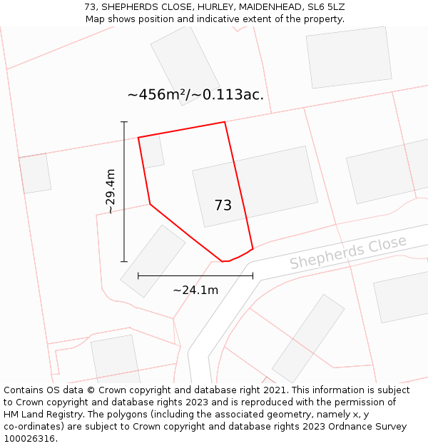 73, SHEPHERDS CLOSE, HURLEY, MAIDENHEAD, SL6 5LZ: Plot and title map