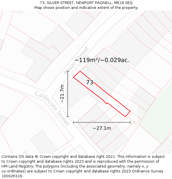 73, SILVER STREET, NEWPORT PAGNELL, MK16 0EQ: Plot and title map