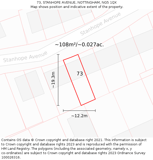 73, STANHOPE AVENUE, NOTTINGHAM, NG5 1QX: Plot and title map