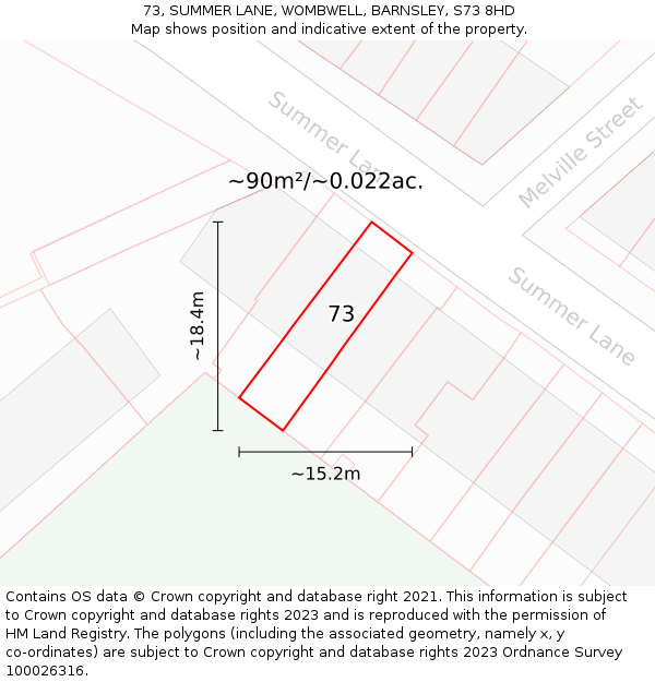 73, SUMMER LANE, WOMBWELL, BARNSLEY, S73 8HD: Plot and title map