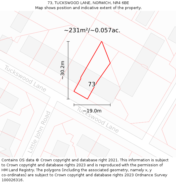73, TUCKSWOOD LANE, NORWICH, NR4 6BE: Plot and title map