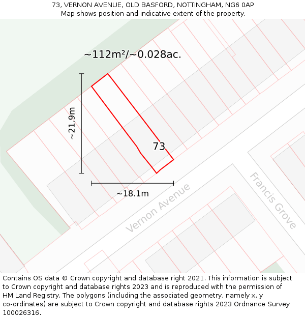 73, VERNON AVENUE, OLD BASFORD, NOTTINGHAM, NG6 0AP: Plot and title map