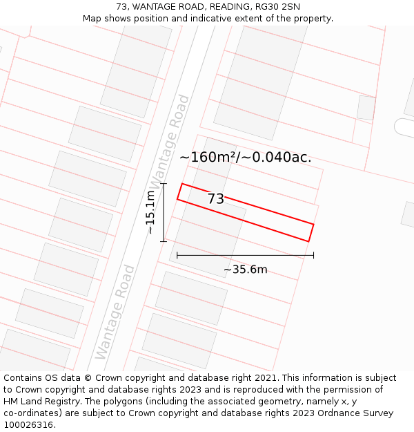 73, WANTAGE ROAD, READING, RG30 2SN: Plot and title map