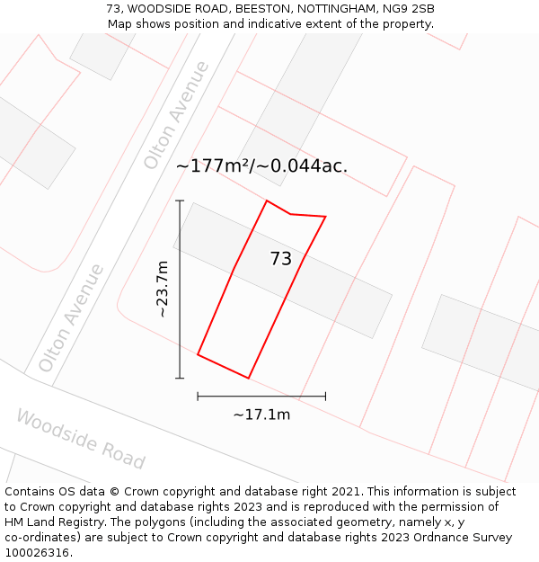 73, WOODSIDE ROAD, BEESTON, NOTTINGHAM, NG9 2SB: Plot and title map