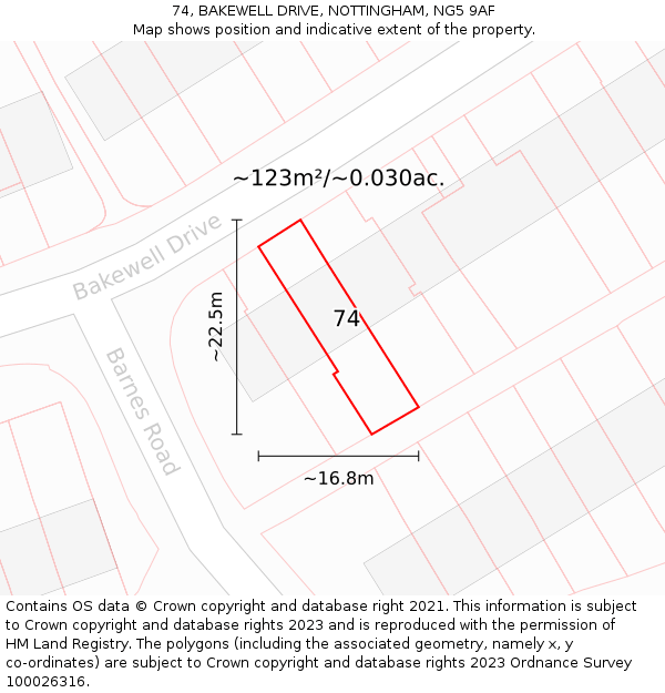 74, BAKEWELL DRIVE, NOTTINGHAM, NG5 9AF: Plot and title map