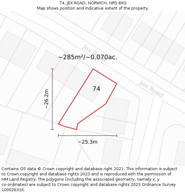74, JEX ROAD, NORWICH, NR5 8XG: Plot and title map