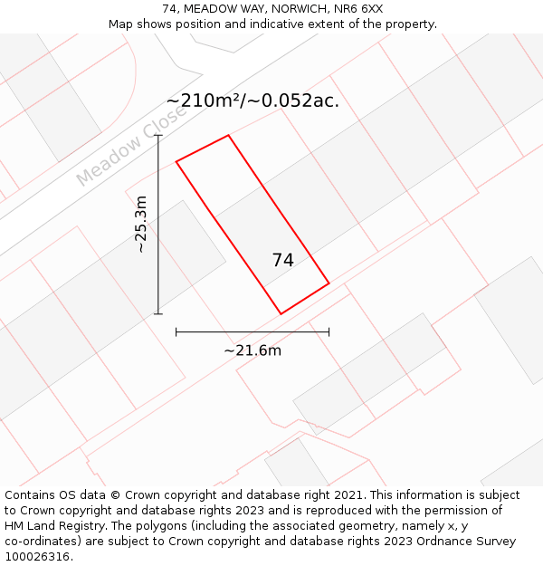 74, MEADOW WAY, NORWICH, NR6 6XX: Plot and title map