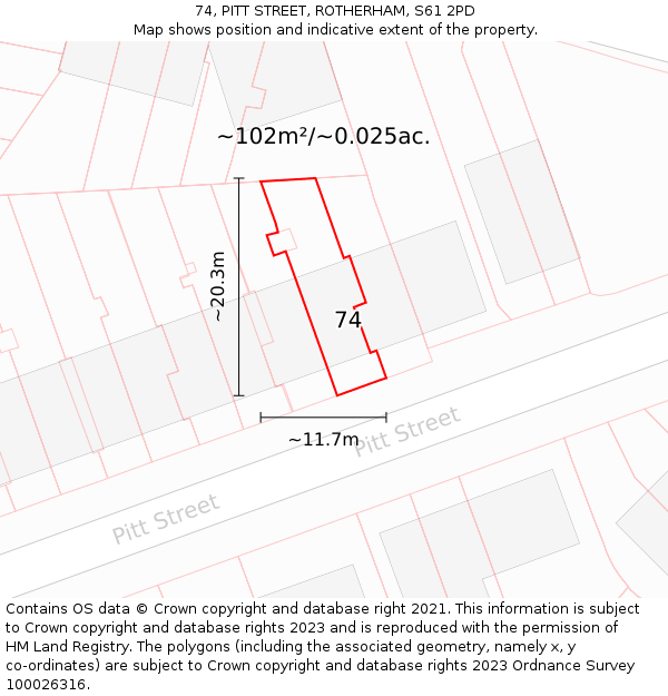 74, PITT STREET, ROTHERHAM, S61 2PD: Plot and title map