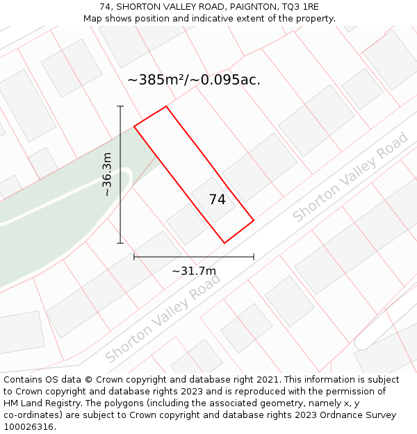 74, SHORTON VALLEY ROAD, PAIGNTON, TQ3 1RE: Plot and title map