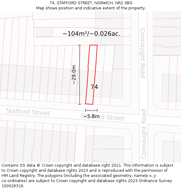 74, STAFFORD STREET, NORWICH, NR2 3BG: Plot and title map