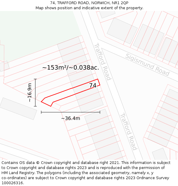 74, TRAFFORD ROAD, NORWICH, NR1 2QP: Plot and title map