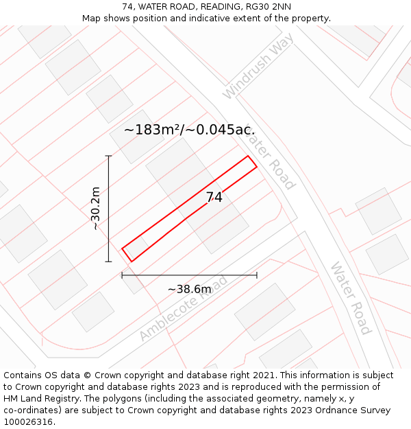 74, WATER ROAD, READING, RG30 2NN: Plot and title map