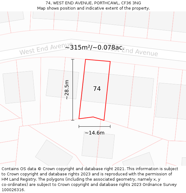 74, WEST END AVENUE, PORTHCAWL, CF36 3NG: Plot and title map