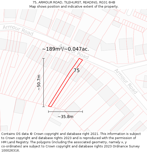 75, ARMOUR ROAD, TILEHURST, READING, RG31 6HB: Plot and title map