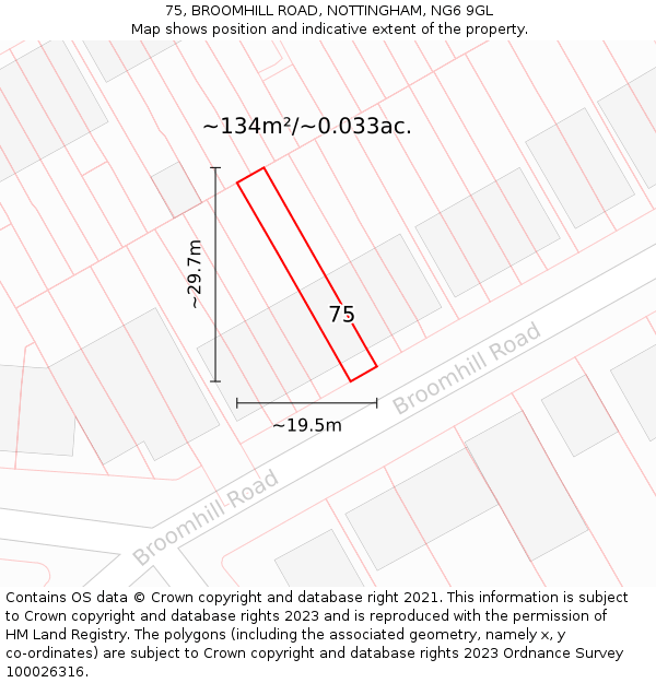 75, BROOMHILL ROAD, NOTTINGHAM, NG6 9GL: Plot and title map