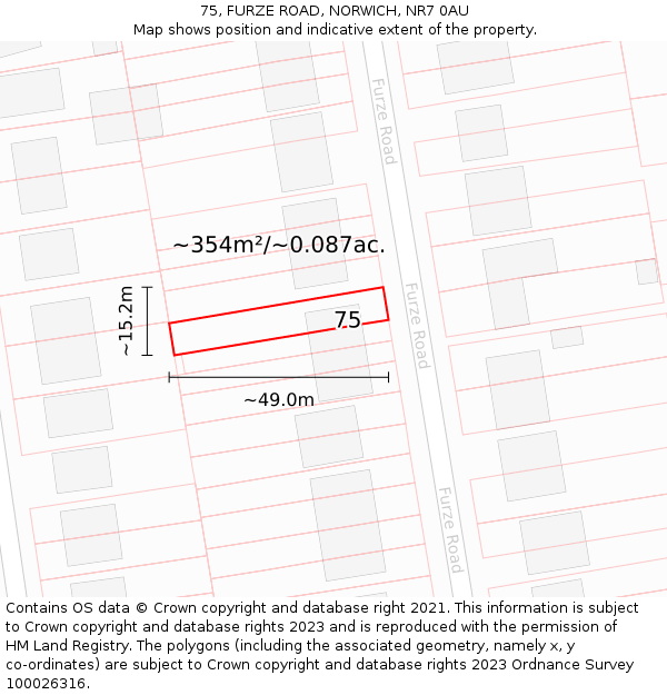 75, FURZE ROAD, NORWICH, NR7 0AU: Plot and title map