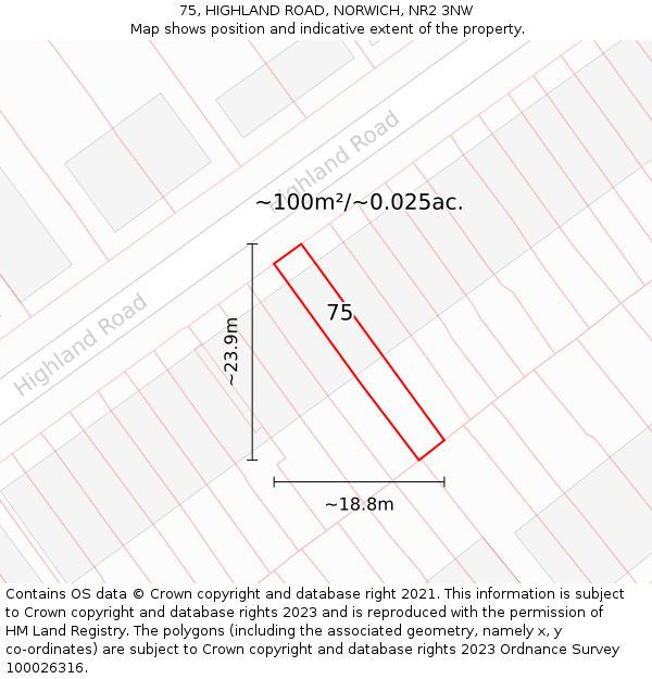 75, HIGHLAND ROAD, NORWICH, NR2 3NW: Plot and title map