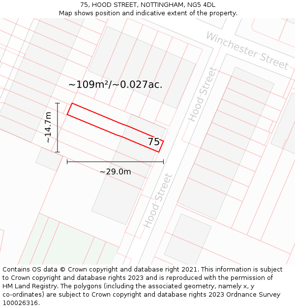 75, HOOD STREET, NOTTINGHAM, NG5 4DL: Plot and title map