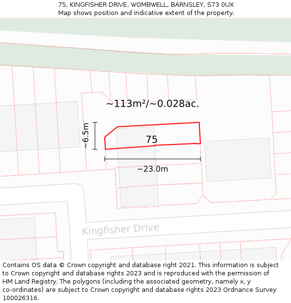 75, KINGFISHER DRIVE, WOMBWELL, BARNSLEY, S73 0UX: Plot and title map
