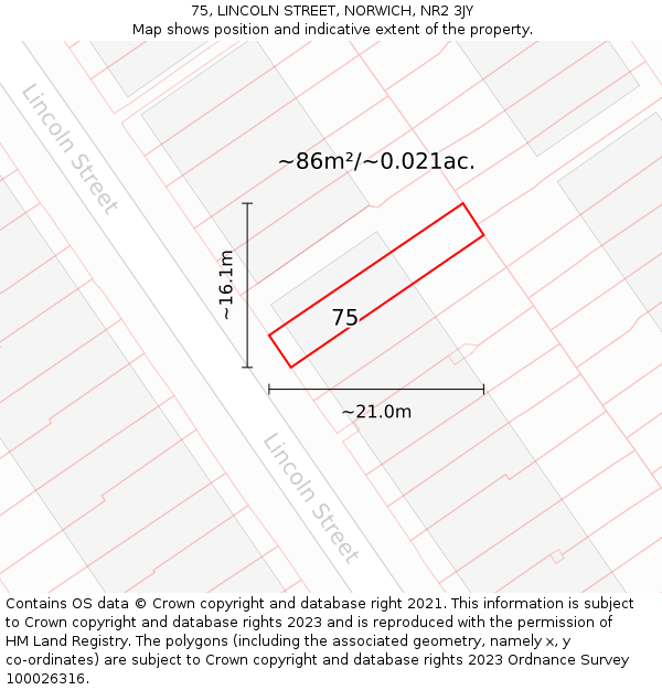 75, LINCOLN STREET, NORWICH, NR2 3JY: Plot and title map