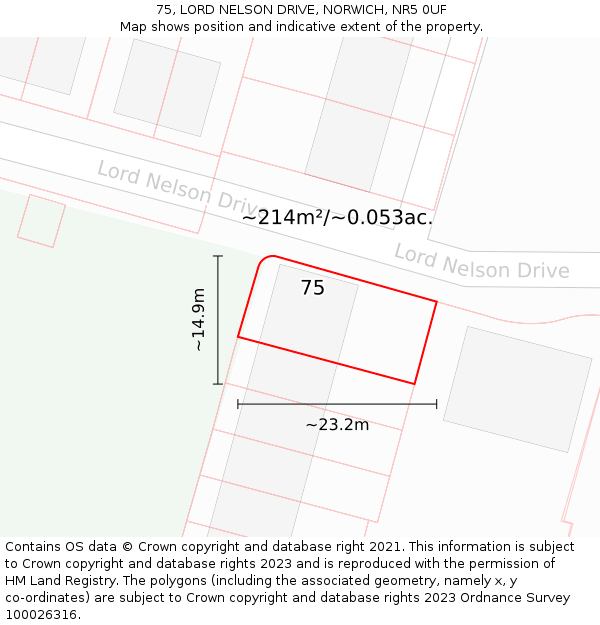 75, LORD NELSON DRIVE, NORWICH, NR5 0UF: Plot and title map