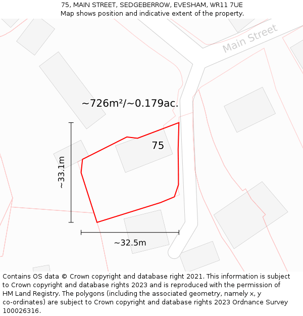 75, MAIN STREET, SEDGEBERROW, EVESHAM, WR11 7UE: Plot and title map