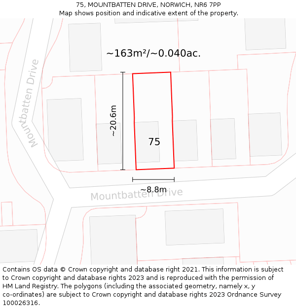 75, MOUNTBATTEN DRIVE, NORWICH, NR6 7PP: Plot and title map