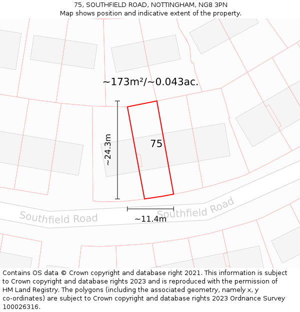 75, SOUTHFIELD ROAD, NOTTINGHAM, NG8 3PN: Plot and title map