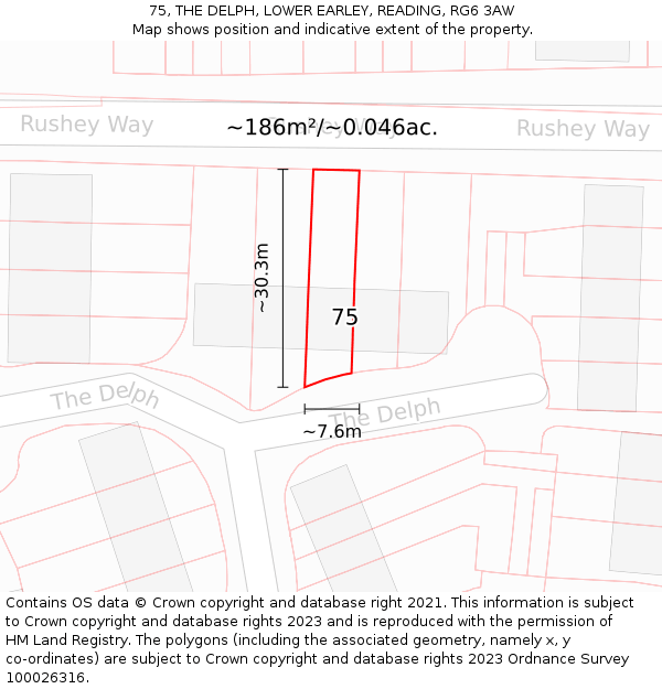 75, THE DELPH, LOWER EARLEY, READING, RG6 3AW: Plot and title map