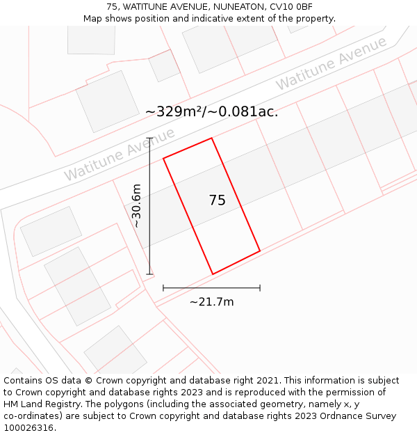 75, WATITUNE AVENUE, NUNEATON, CV10 0BF: Plot and title map