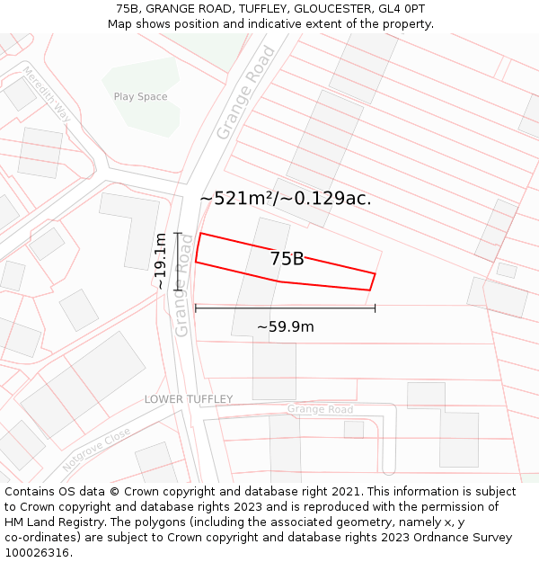 75B, GRANGE ROAD, TUFFLEY, GLOUCESTER, GL4 0PT: Plot and title map