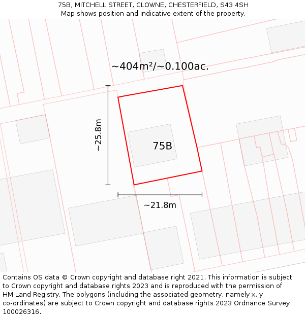 75B, MITCHELL STREET, CLOWNE, CHESTERFIELD, S43 4SH: Plot and title map