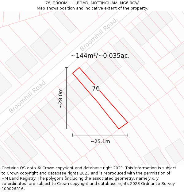 76, BROOMHILL ROAD, NOTTINGHAM, NG6 9GW: Plot and title map