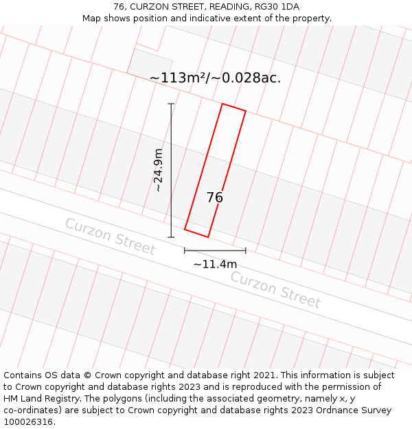 76, CURZON STREET, READING, RG30 1DA: Plot and title map