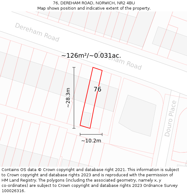 76, DEREHAM ROAD, NORWICH, NR2 4BU: Plot and title map