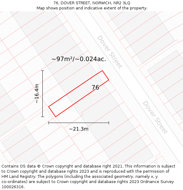 76, DOVER STREET, NORWICH, NR2 3LQ: Plot and title map