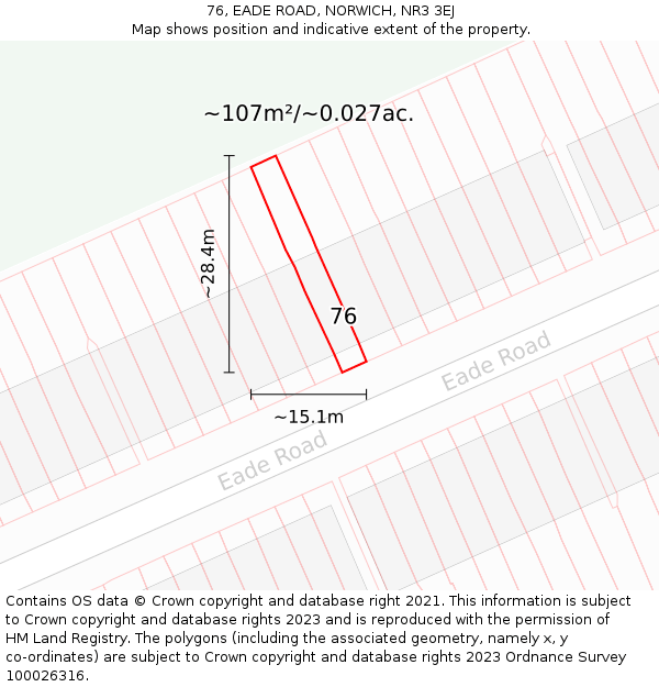 76, EADE ROAD, NORWICH, NR3 3EJ: Plot and title map
