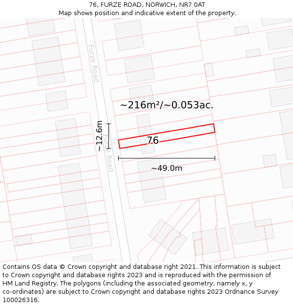 76, FURZE ROAD, NORWICH, NR7 0AT: Plot and title map