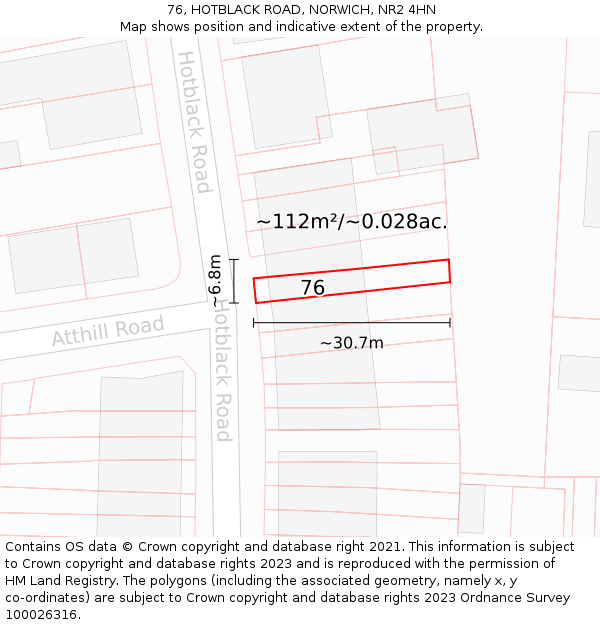 76, HOTBLACK ROAD, NORWICH, NR2 4HN: Plot and title map