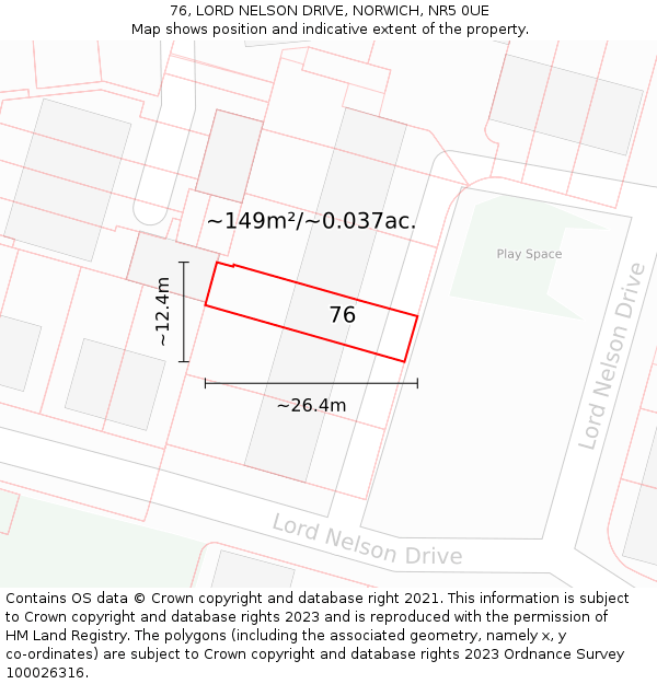 76, LORD NELSON DRIVE, NORWICH, NR5 0UE: Plot and title map