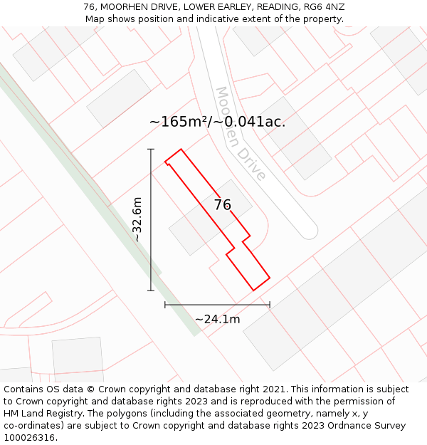 76, MOORHEN DRIVE, LOWER EARLEY, READING, RG6 4NZ: Plot and title map