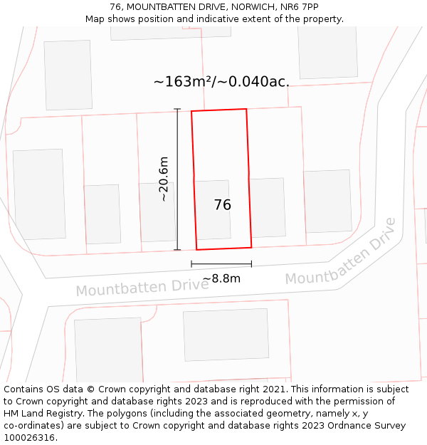 76, MOUNTBATTEN DRIVE, NORWICH, NR6 7PP: Plot and title map