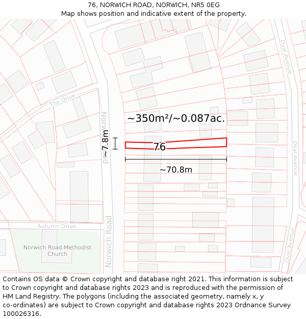 76, NORWICH ROAD, NORWICH, NR5 0EG: Plot and title map