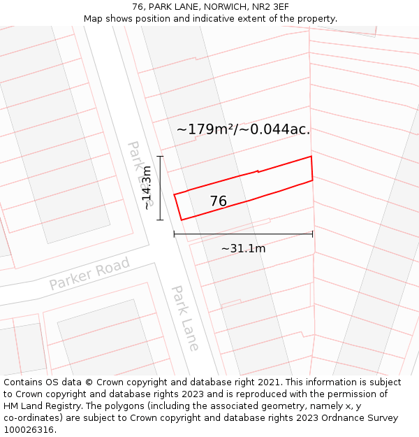76, PARK LANE, NORWICH, NR2 3EF: Plot and title map