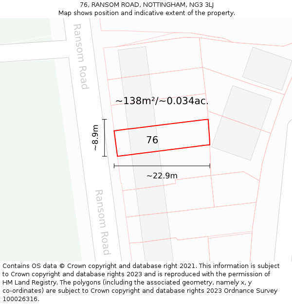 76, RANSOM ROAD, NOTTINGHAM, NG3 3LJ: Plot and title map